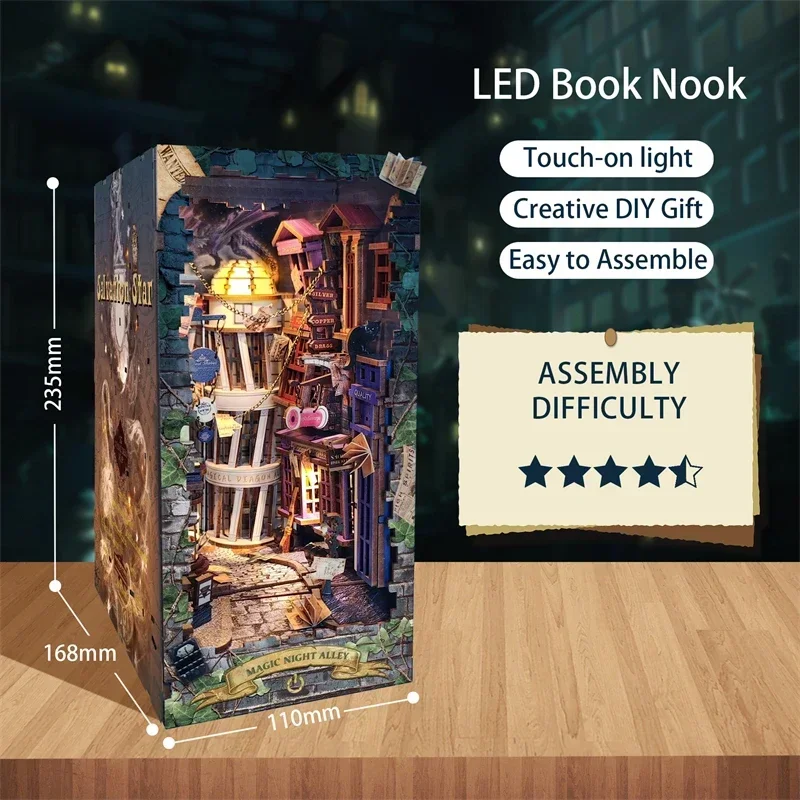 Retro DIY Magic Night Alley Wo - đánh giá và giá Diy Wooden Book Nook Kit Shelf Insert